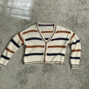 L.A. Hearts V-neck blue cream brown striped cardigan size XS
